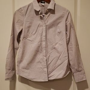 JCrew button up red black stripped
